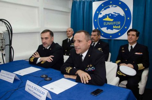 EUNAVFOR MED Operation Commander on board the Flagship to meet with all subordinates units