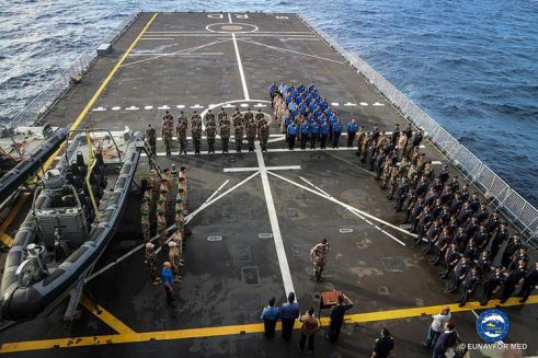 EUNAVFOR MED: operation SOPHIA training ships San Giorgio and Rotterdam welcomes on board the Libyan trainees