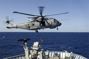 EUNAVFOR MED: UK AW101 Mk2 Merlin entering the mission