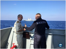 EUNAVFOR MED operation Sophia’s Force Commander visits Operation TRITON’s ship at sea